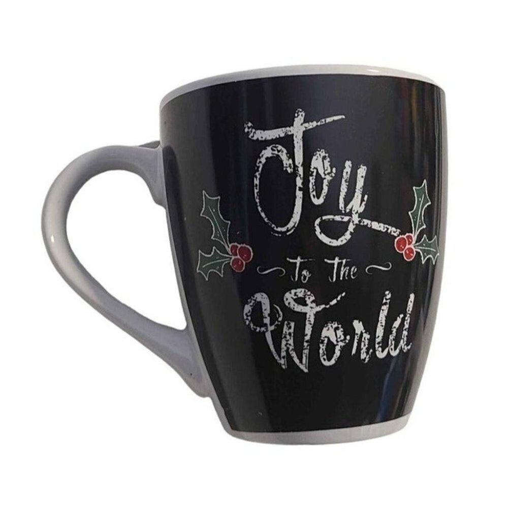 Joy To The World Christmas Holiday Service Big Holiday Mug Cup Black White 16oz
